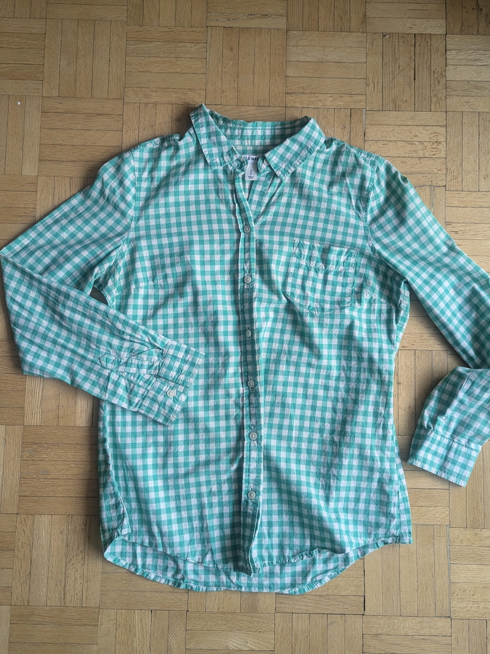 Women's Cotton Mint Gingham Button-Down Shirt - Casual Long Sleeve
